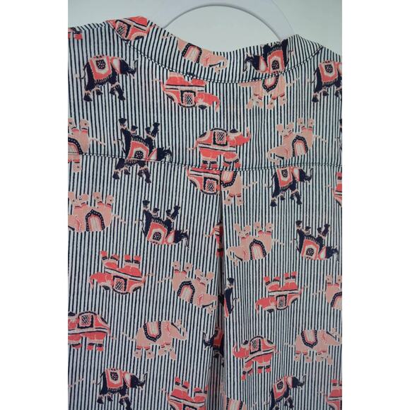 Pink Rose Striped Elephant Print 3/4 Sleeve Split Neck Blouse Womens S - Picture 6 of 6